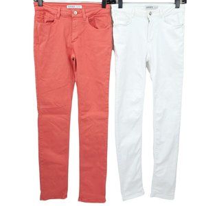 Zara Basic Z1975 Denim Jeans Womens Size 6 Skinny White Coral Mid Rise Lot of 2